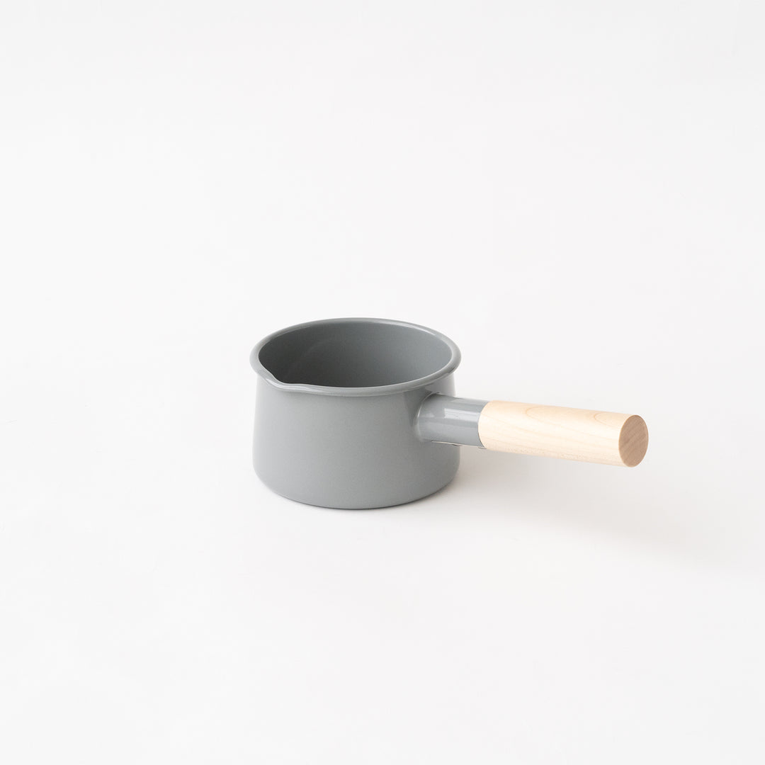 KAICO ENAMEL MILK PAN WITH WOODEN HANDLE GRAY