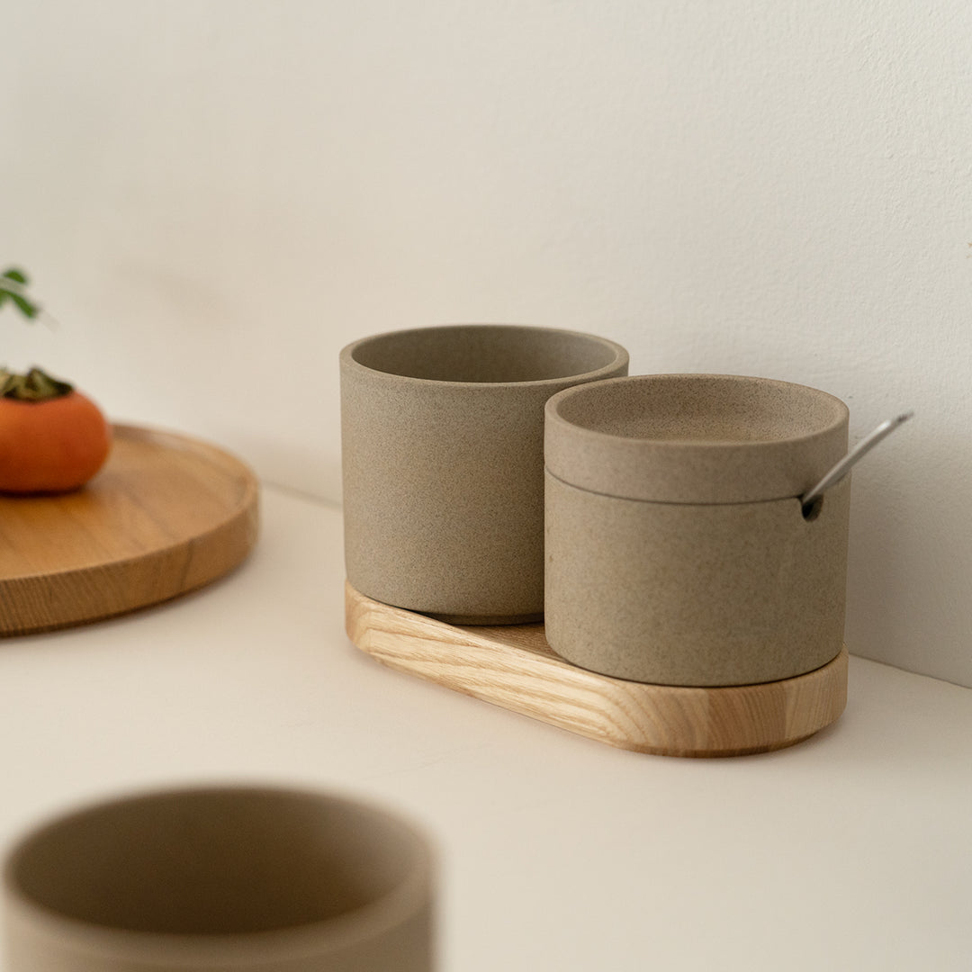 HASAMI PORCELAIN / WOODEN TRAY / ASH / 3 3/8" DIA x 6 3/4" x 7/8"