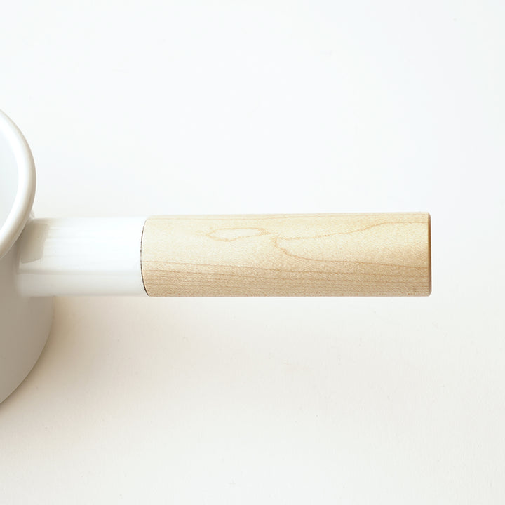 KAICO ENAMEL MILK PAN WITH WOODEN HANDLE WHITE